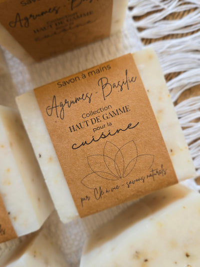 Savon à mains, Agrumes - Basilic, collection haut de gamme pour la cuisine 180g.