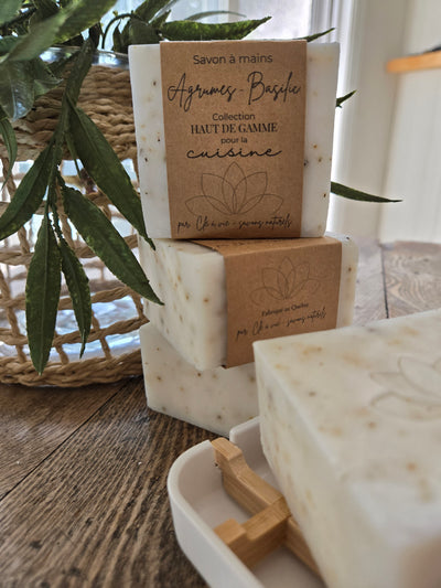Savon à mains, Agrumes - Basilic, collection haut de gamme pour la cuisine 180g.